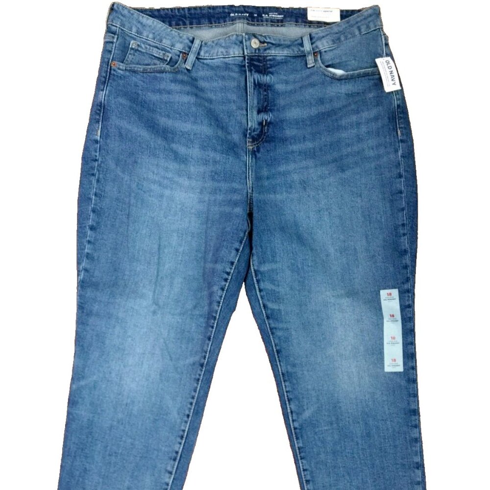 OLD NAVY OG STRAIGHT HIGH RISE JEANS WOMENS 18 BLUE STRETCH DENIM ANKLE 39"x28"